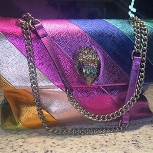 Kurt Geiger Multicolor Metallic Diagonal Stripe Chain Shoulder Bag